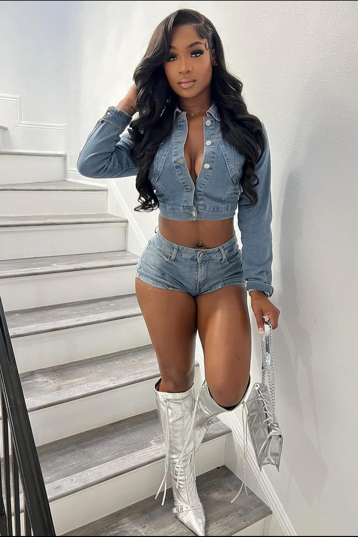 DANITY DENIM SHORT SET