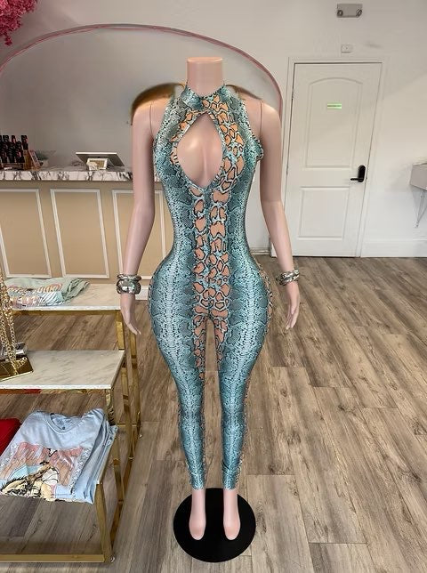 BLUE REPTILE JUMPSUIT